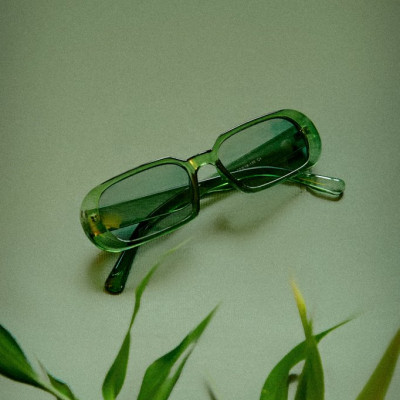 Clear Green Rectangle Sunglasses