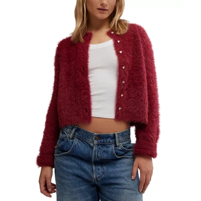 Celeste Heart-Button Fuzzy Cardigan