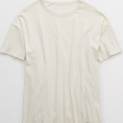 Aerie Boyfriend Distressed Oversized T-Shirt Womens Empire Cream