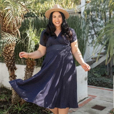 Margaret Dress - Navy with White Pin Dots