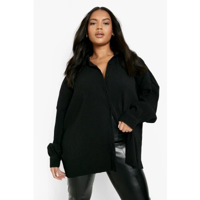 Plus Plisse Oversized Shirt | boohoo
