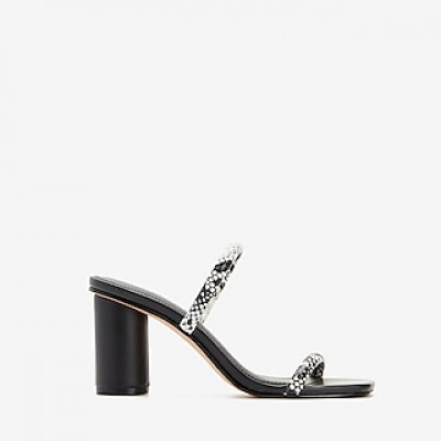 Double Band Block Heel Sandals Black White Womens 6
