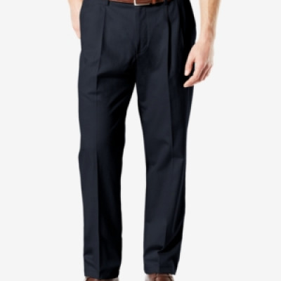 Dockers Mens Signature Lux Cotton Classic Fit Pleated Creased Stretch Khaki Pants