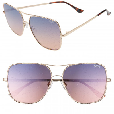 Womens Quay Australia X Chrissy Teigen Stop And Stare Twist 56mm Sunglasses - Gold/ Navy Peach