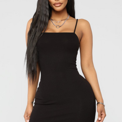 Kaia Ribbed Mini Dress - Black