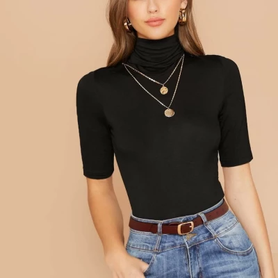 High Neck Fitted Solid Tee