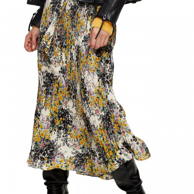 Womens Topshop Floral Pleated Tie Waist Midi Skirt