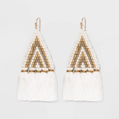 Triangle Tassel and Seedbead Earrings - A New Day Ivory