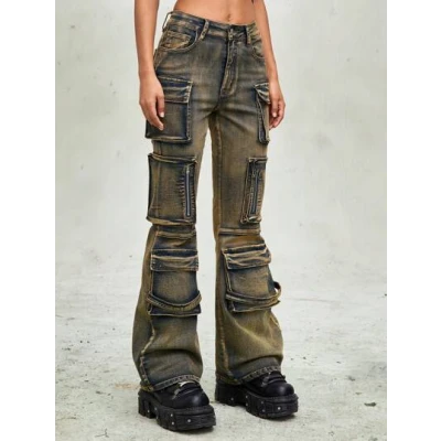 ROMWE Grunge Punk Distressed Women Flare Leg Jeans, Retro Punk Street Style