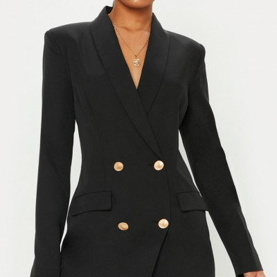 Black Gold Button Blazer Dress