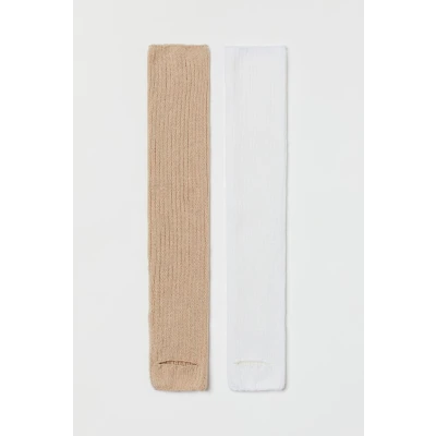 2-pack ribbed leg warmers - Beige/White - Ladies | H&amp;M GB