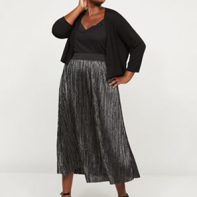 Shimmer Pleated Midi Skirt