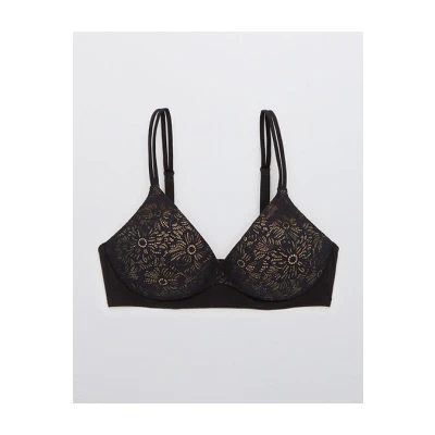Aerie Real Sunnie Wireless Push Up Blossom Lace Bra Womens Black 32A