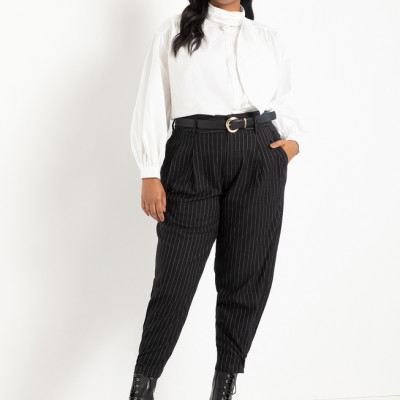 Pleated Pinstripe Trouser - Black and White PInstripe