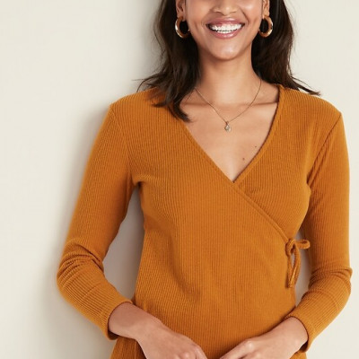 Wrap-Front Rib-Knit Top for Women