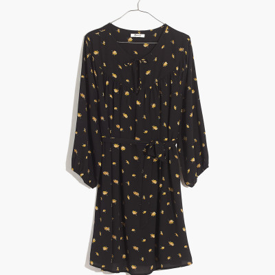 Tie-Waist Mini Dress in French Daisies