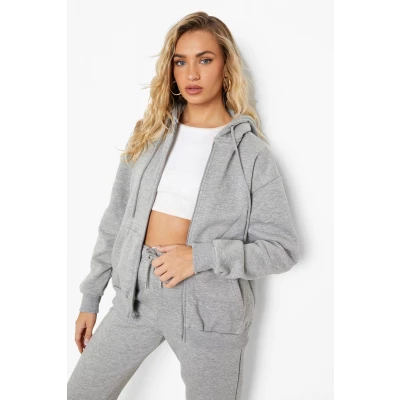 Womens Basic Zip Through Hoodie - Grey - 2