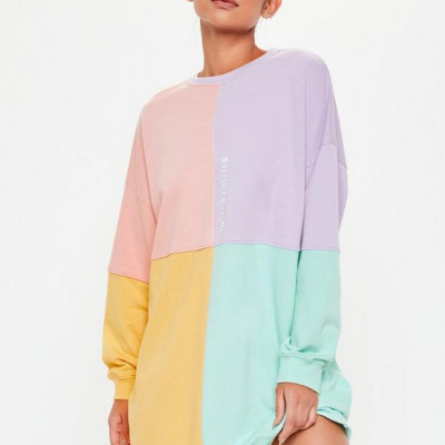 Pink Oversized Colorblock Sweater Dress