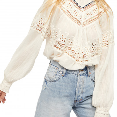 Womens Free People Abigail Victorian Top, Size X-Small - Ivory