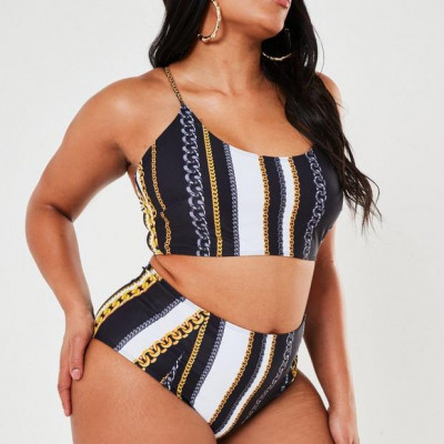 Plus Size Chain Print High Waisted Bikini Bottoms