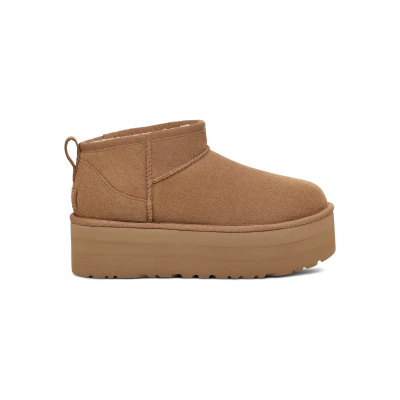 UGG Womens Classic Ultra Mini Platform Suede Classic Boots in Chestnut