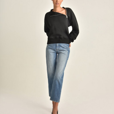 So Uptight French Terry Funnel Neck Zip Sweatshirt in Black