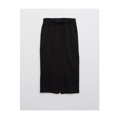 Aerie Fleece Midi Skirt Womens True Black