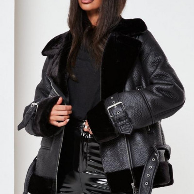 Premium Black Zip Detail Aviator Jacket