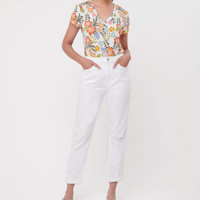 Loft High Rise Slim Pocket Boyfriend Jeans in White