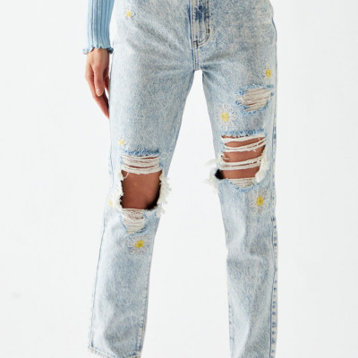 acid wash daisy mom jeans
