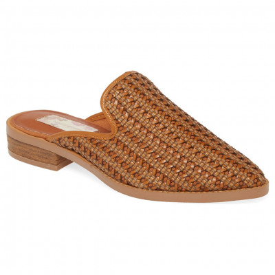Skipper Cognac Woven Vegan Leather Loafer Mule
