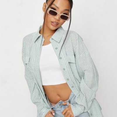 Missguided - Green Stripe Extreme Oversized Shirt