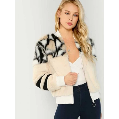 SHEIN O-Ring Zip Up Faux Fur Coat