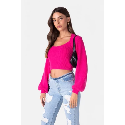 Knowles Balloon-Sleeve Cropped Knit Sweater