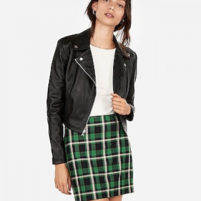 Faux Leather Cropped Zip Moto Jacket Black Womens XXS