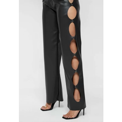 Vegan Leather Cut Out Trousers - Black