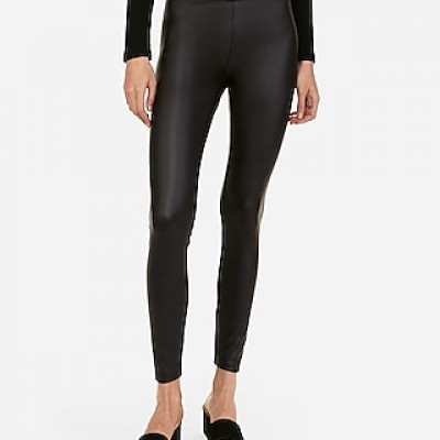 Super High Waisted Faux Leather Ankle Leggings Black Womens XXS