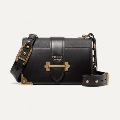 Prada - Cahier Large Leather Shoulder Bag - Black