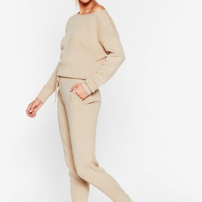 Womens Weekend Loading Knit Jumper and Joggers Lounge Set - Beige - S, Beige