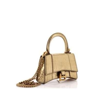 Mini Hourglass Chain Top Handle Bag Embossed Leather