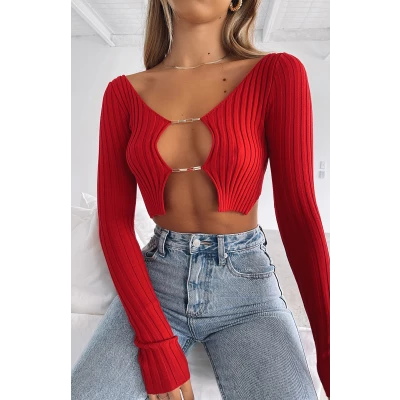 Got You For Life Long Sleeve Knit Crop Red