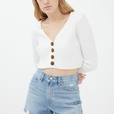 UO Rose Ribbed Cropped Cardigan