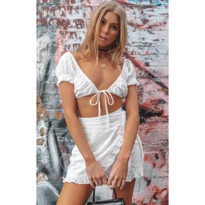 Cherry Red Baby Doll Crop Top White