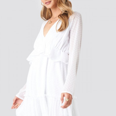 Swiss Dot V-Neck Flounce Dress