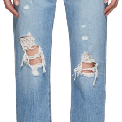 Blue 501 Original Cropped Ripped Jeans