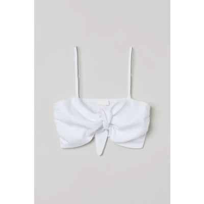 H & M - Tie-front Crop Top - White