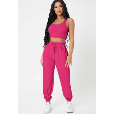 SHEIN PETITE Solid Crop Tank Top And Joggers Set