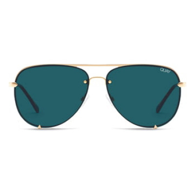 Womens Quay Australia High Key 65mm Oversize Rimless Aviator Sunglasses - Gold/ Teal