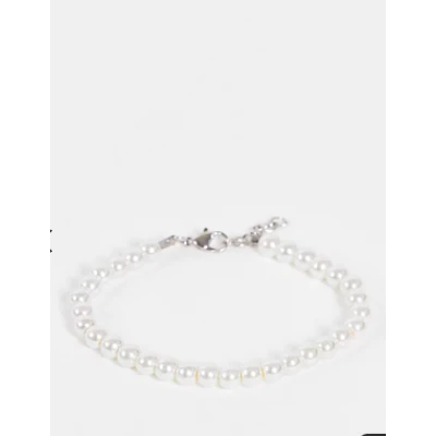 Glass faux pearl beaded bracelet in white