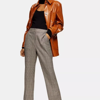 Brown Check Kick Flare Trousers